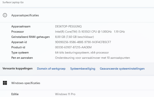 Microsoft Surface Laptop Go met touchscreen en Intel Core i5 1035G1 - refurbishd - Afbeelding 2