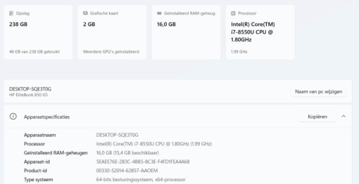 HP Elitebook 850G5 met Intel Core i7 processor en 2 GB videokaart - Afbeelding 2
