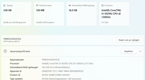 Refurbishd top staat : HP Probook 440G7 met Intel Core i5 10210u , 16 GB RAM en verlicht toetsenbord - Afbeelding 2