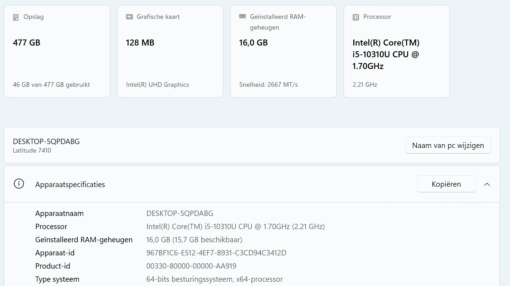 Dell Latitude 7410 , Intel Core i5 10310u , 16 GB , 512 GB SSD , verlicht toetsenbord - Afbeelding 2