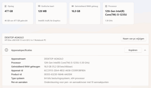 HP Elite x360 830 G9 , met 360 graden touchscreen , Intel Core i5 1235u , 16 GB DDR5 , fabrieksgarantie 04-2026 - Afbeelding 3