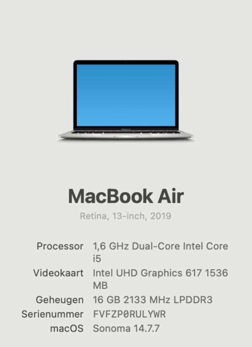 Macbook air 2019 , Core i5 , 16 GB , 500 GB SSD , refurbishd - Afbeelding 2