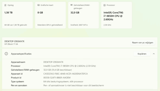 HP Zbook 17 G6 , krachtige 17,3"inch Workstation Laptop met Intel Core i7 processor , 32 GB RAM en Nvidia RTX 4000 @ 8 GB - Afbeelding 2