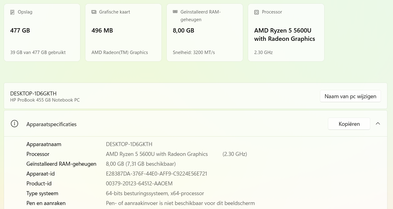 HP Probook 455 G8 , Ryzen 5 5600U , 512 GB SSD , Radeon Vega videokaart , Refurbishd nieuw staat , Win11 Pro - Afbeelding 2